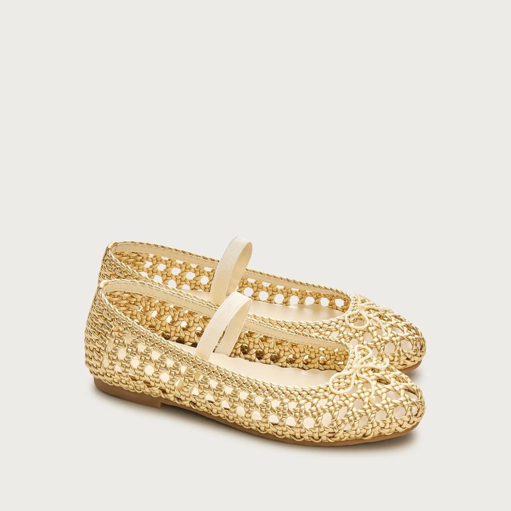 J.Crew Crewcuts Girls Basketweave Ballet Flats Metallic Golden Honey K13 NWT